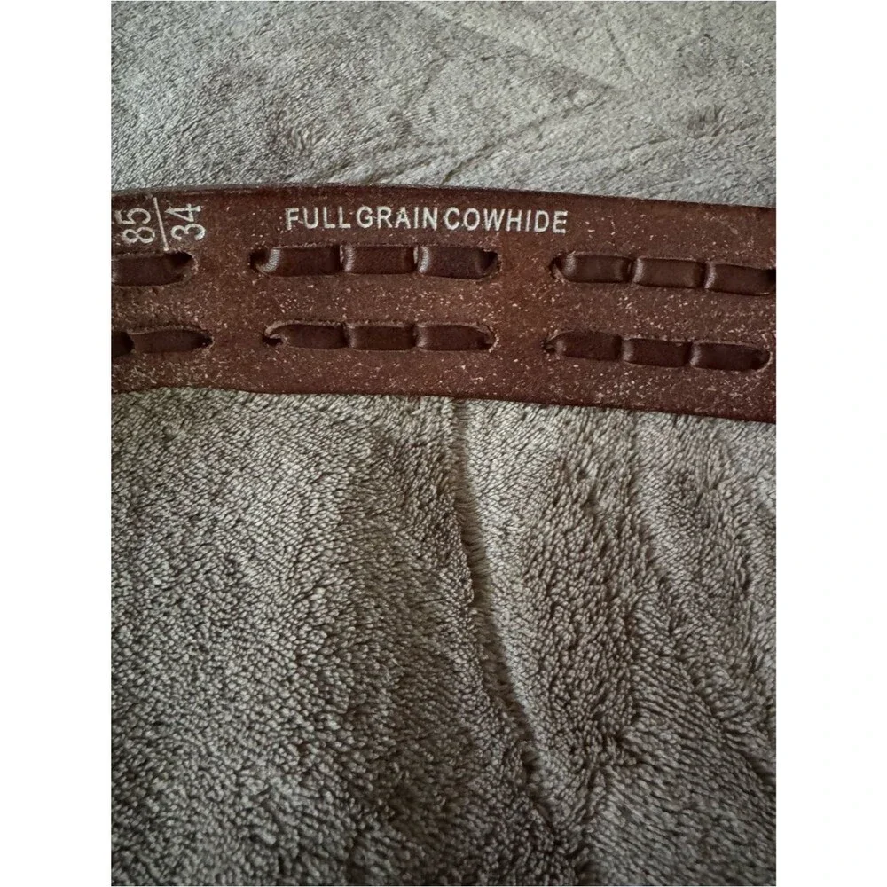 Fossil Brown Braided Leather Belt with Antiqued Metal Buckle 1990s era size 34